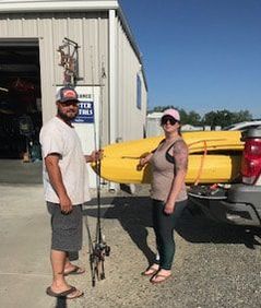 Our first free rental customers! Saul and Danielle got a free full kayak rental by getting 5 hole punches on our new punch cards